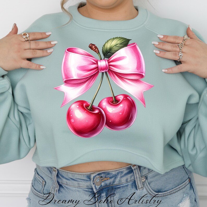 Cute Coquette Cherry PNG, Cherries Sublimation Design, Cherry Clipart, Popular Trendy Cherries with Bow Digital Download, Summer PNG