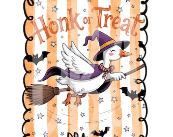 Honk or Treat PNG Bundle | Funny Halloween Goose | Cutesy Spooky Witchy Goose | Distressed Option