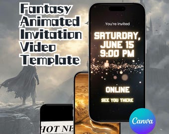 Wideo z zaproszeniem na wieczór gier, animowane zaproszenie w stylu fantasy, edytowalne w Canva, natychmiastowe pobranie
