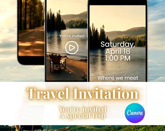 Modèle de toile vidéo d'invitation de voyage, invitation de vacances, voyage surprise, vidéo modifiable, téléchargement immédiat