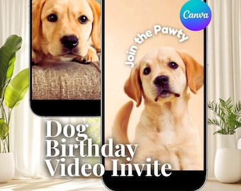 Edytowalny szablon wideo zaproszenia na urodziny psa, zaproszenie na przyjęcie z labradorem (MP4)