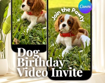 Wideo z zaproszeniem na urodziny psa, Cavalier King Charles, przyjęcie dla szczeniaka, szablon Canva