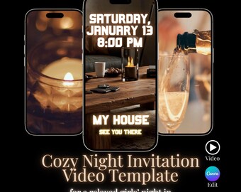 Szablon zaproszenia na imprezę domową, impreza dla dziewczyn, edytowalny Canva