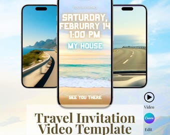 Szablon wideo z zaproszeniem na podróż | Zapowiedź podróży i wakacyjna niespodzianka | Edytowalny Canva MP4