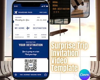 Surprise Trip Video Invitation Template | Editable Flight Ticket Invite (Digital Download)