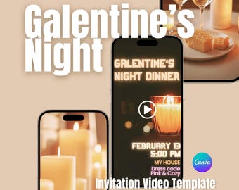 Szablon wideo z zaproszeniem na Galentynki, kolacja dla pań