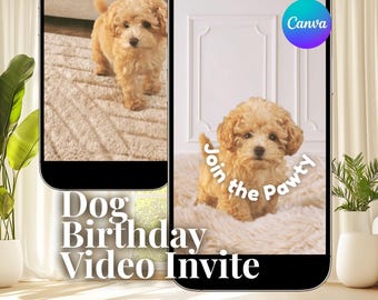 Szablon zaproszenia na urodziny pudla toy, edytowalne zaproszenie na przyjęcie dla szczeniaka Canva, film z okazji świętowania ze zwierzakiem