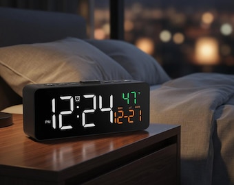 3-in-1 Digital Clock, Time, Date, Temperature Display, Adjustable Brightness Alarm Clock