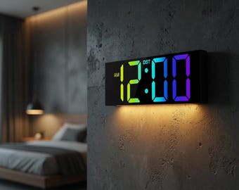 Large RGB Digital Wall Clock, Modern Display, Night Light, DST (12-16.1 inches)