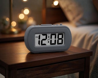 Tactile Plastic Digital Alarm Clock – Charcoal Black, Blue Backlight (Battery Operated)