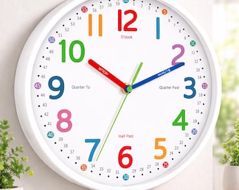 Silent Kids Wall Clock – Easy-Read Learning Dial, Battery-Powered Time Teacher
