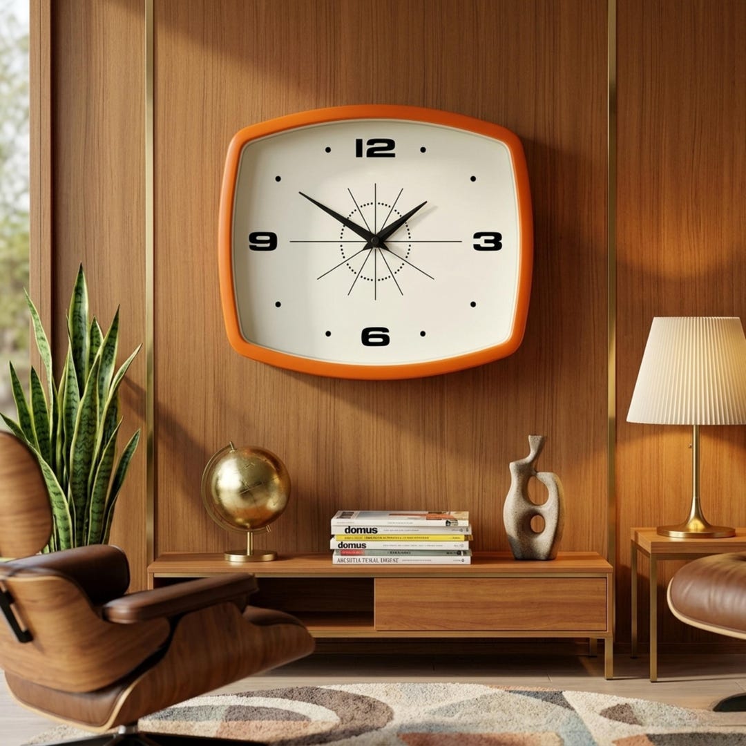 Retro Orange 10-inch Wall Clock | Mid-century Designer Style, Kitchen ...
