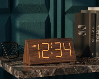 Wooden Digital Alarm Clock – Large Display, USB Port, Adjustable Volume, Snooze, Dimmer