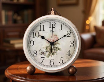 Vintage Rose Silent Analog Clock – Battery-Powered Roman Numeral Wall Clock