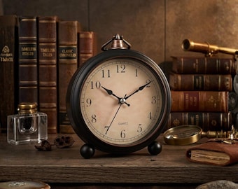 Retro Analog Alarm Clock, 4-Inch Silent Battery Operated with Night Light
