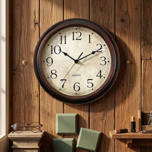 Vintage Stille Wanduhr - 21 cm Nicht-tickende analoge Uhr für Küche, Schlafzimmer, Büro - Bronze