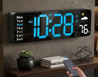 Large LED Digital Wall Clock, Remote Control, Time, Date, Temp, Humidity, Countdown Timer