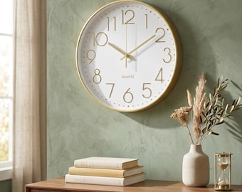12 Inch Silent Gold Wall Clock – Modern Quartz Decor for Home Office