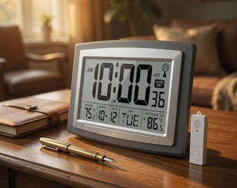 8.5" Atomic Clock with Indoor/Outdoor Temperature, 4 Time Zones (DST)