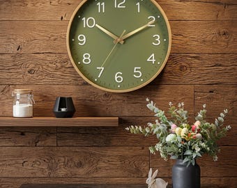 12 Inch Silent Wall Clock – Gold Frame, Non-Ticking Analog Timepiece