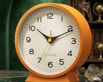 Retro Analog Alarm Clock, Silent Metal Desk Clock with Light (4.5 Inch)