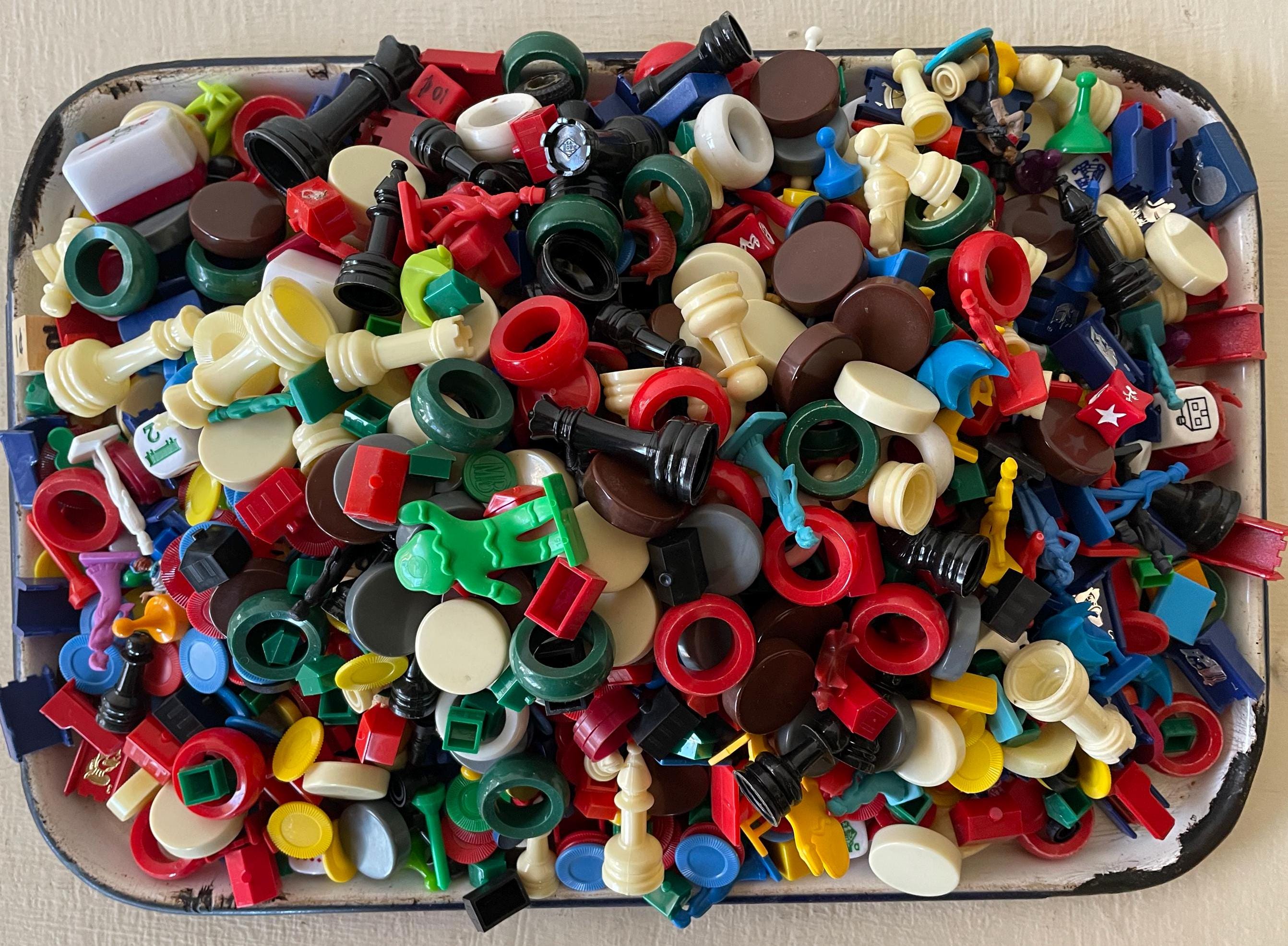 vintage game pieces, destash, plastic bits bundle, over 5 pounds, free shipping from Diz Has Neat Stuff