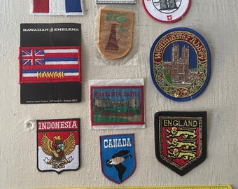 vintage cloth patches, souvenirs, collection of 8, embroidered, Great Britain, Fiji, Indonesia, free shipping, from Diz Has Neat Stuff