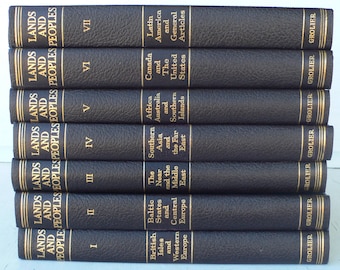 vintage book set, Lands and People, 7 volumes, 1963, free shipping, from Diz Has Neat Stuff