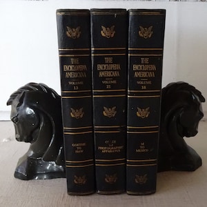 vintage book stack, Encyclopedia Americana, 1959, 3 volumes, cutters, breakers, MCM decor, free shipping, from Diz has Neat Stuff