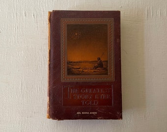 vintage book, The Greatest Story Ever Told, Fulton Oursler, 1950, illustrated, worn leather, free shipping from Diz Has Neat Stuff