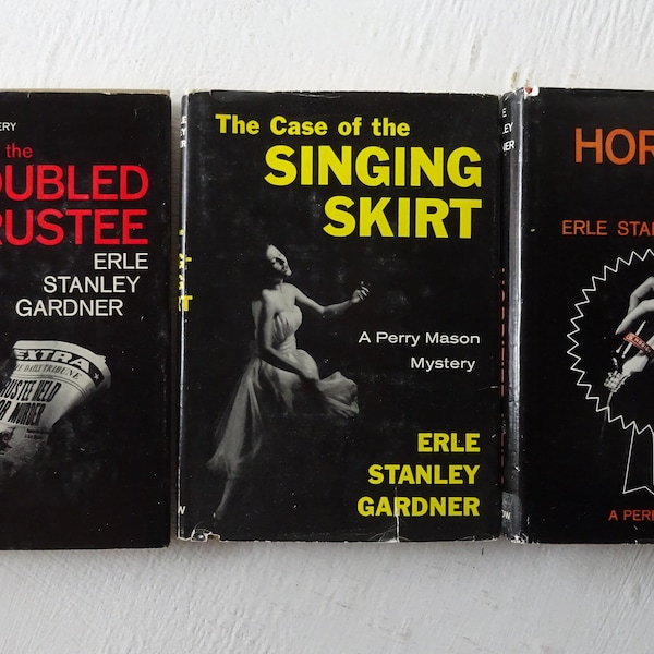 vintage mystery book stack, Erle Stanley Gardner, Perry Mason, dust jackets, 1960's, free shipping, from Diz Has Neat Stuff