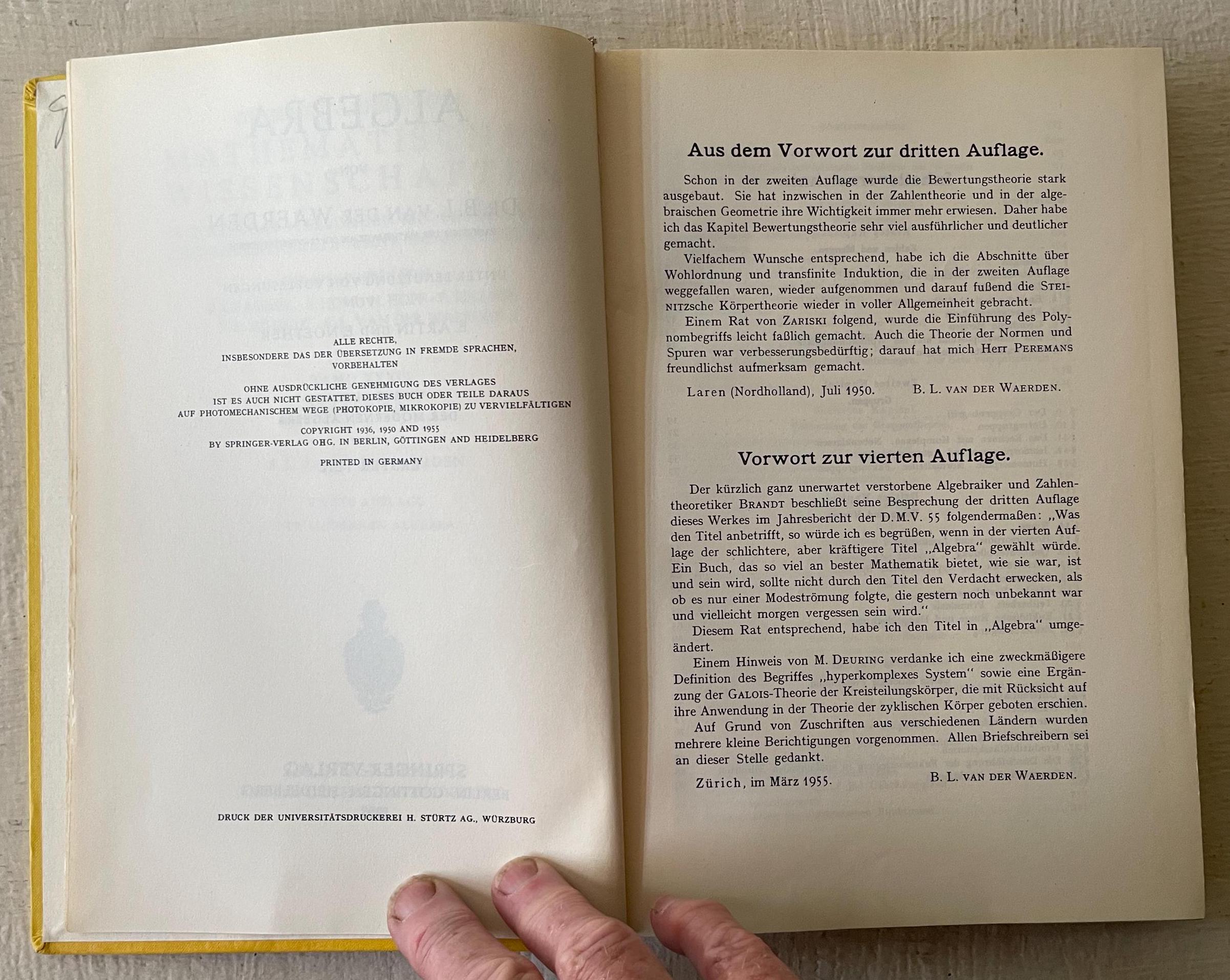 Vintage German Textbook, Algebra, B.L. Van Der Waerden, 1955