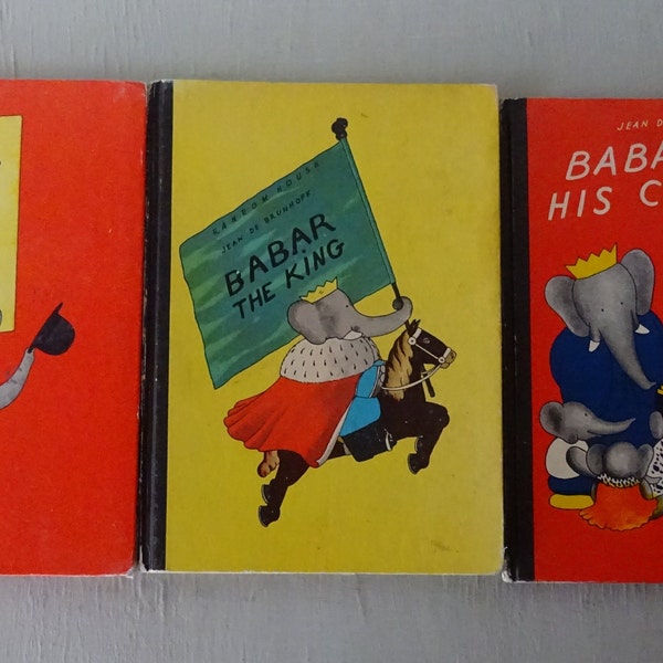 vintage children's Babar books, Babar The King, Jean De Brunhoff, 3 volumes, Random House, 1960's, free shipping, from Diz Has Neat Stuff