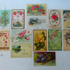 antique post cards, Birthday greetings, holiday, used, instant collection, 13 cards, free shipping, from Diz Has Neat Stuff