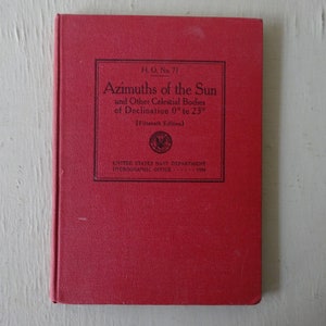Vintage 1934 Azimuths of Sun: U.S. Navy Celestial Navigation Book