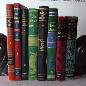 vintage stack of books, 8 books, Junior Classic, Childcraft, gold on spines, children's classics, free shipping,  from Diz Has Neat Stuff