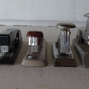 vintage stapler destash, 9 staplers, office decor and supplies, Bates, Swingline, Bostitch, Pilot, 2 free shipping, from Diz Has Neat Stuff
