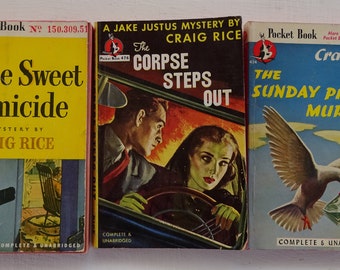 vintage paperbacks, Craig Rice, 1940's cover art, 3 mysteries, Pocketbooks,free shipping, from Diz Has Neat Stuff