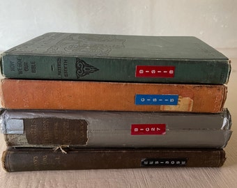 antique religious books, Bible, Christianity, Sermons, Christ, 4 worn volumes, 1900's, free shipping, from Diz Has Neat Stuff