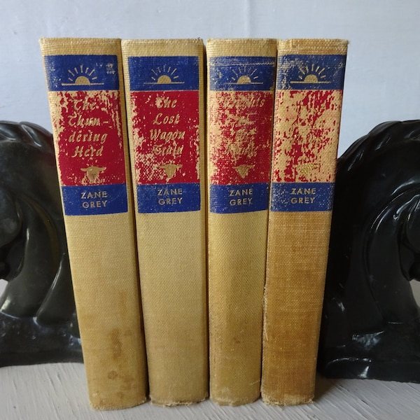 vintage books, Zane Grey, Walter Black editions, 4 volumes, vintage patina, 1930's, free shipping, from Diz Has Neat Stuff