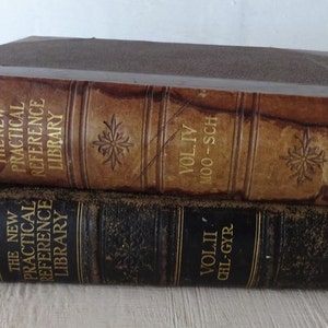 antique books, The New Practical Reference Library, 2 volumes, 1915, cutters/breakers,  illustrated, leather bound,from Diz Has Neat Stuff