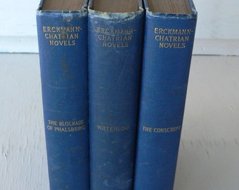 Antique Blue Erckmann-Chatrian Novels: Illustrated 1899 Three-Volume Set