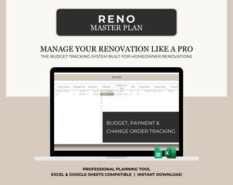 Home Renovation Haushaltsplaner Kalkulationstabelle Printable | Remodel Budget + Änderungsauftrags-Tracker | Excel + Google Sheets für Heimwerker Hausbesitzer