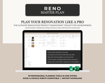 Home Renovation Planner Spreadsheet | Complete Remodel Project Manager | Budget Tracker, Timeline, Contractor Comparison | Excel + Sheets