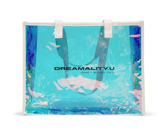 Holographic Iridescent Beach Tote | Water-Resistant PVC Bag