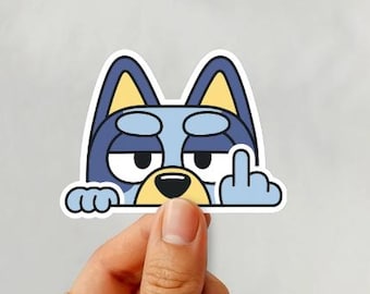 Funny Blue Dog Middle Finger Sticker, Sarcastic Waterproof Vinyl Decal for Laptop & Bottle