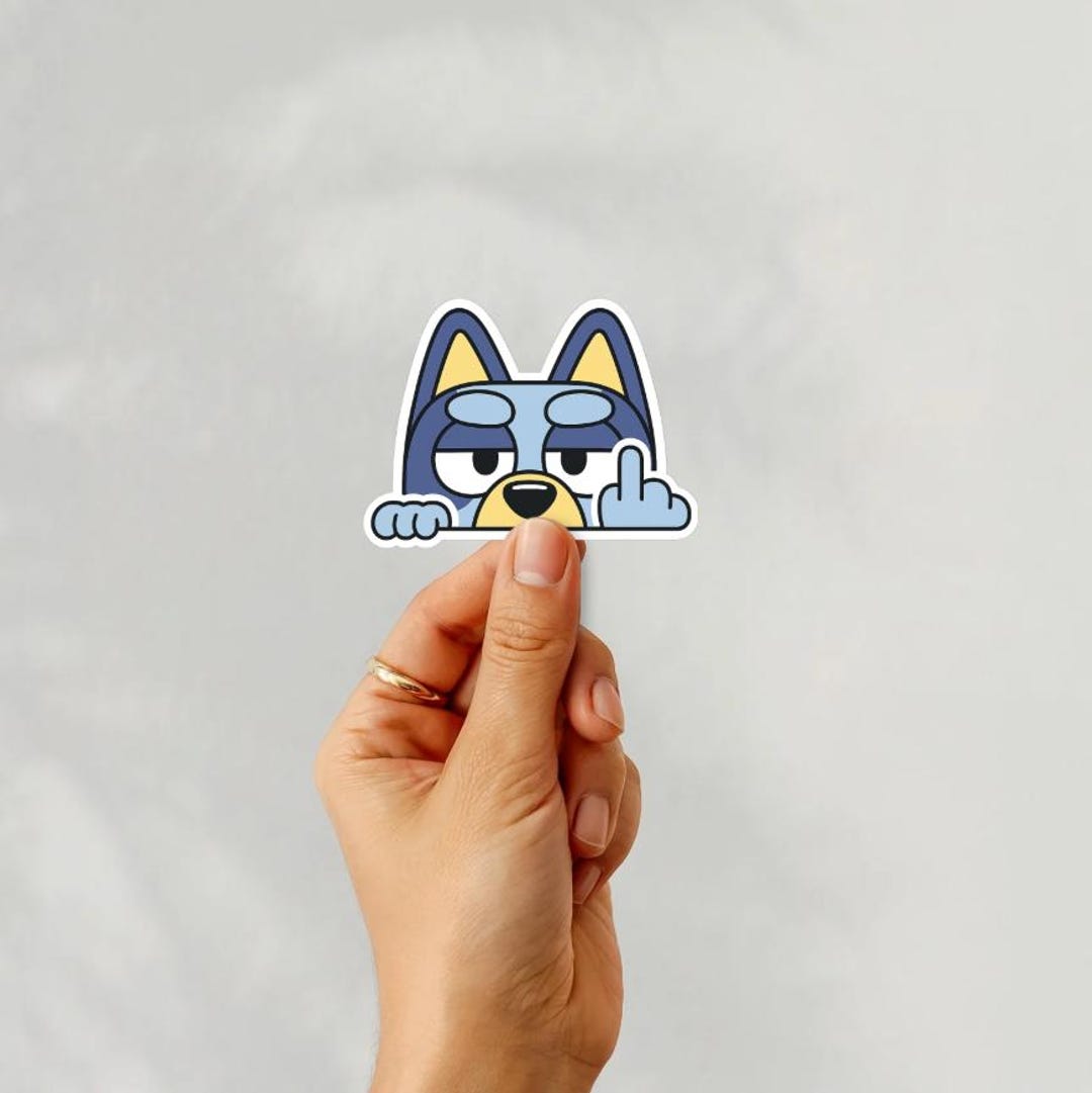 Funny Blue Dog Middle Finger Sticker, Sarcastic Waterproof Vinyl Decal ...