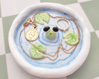 Handgemachte Keramik Frosch Teich Ring Schale | Von der Natur inspiriertes Trinket Tablett
