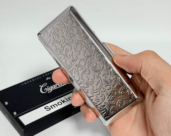 Vintage silver floral cigarette case | Slim cigarette case for women, a great gift for ladies.