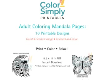 10 Mandala Coloring Pages | Printable Adult Coloring Sheets | Instant Download PDF | Relaxing Mindful Designs